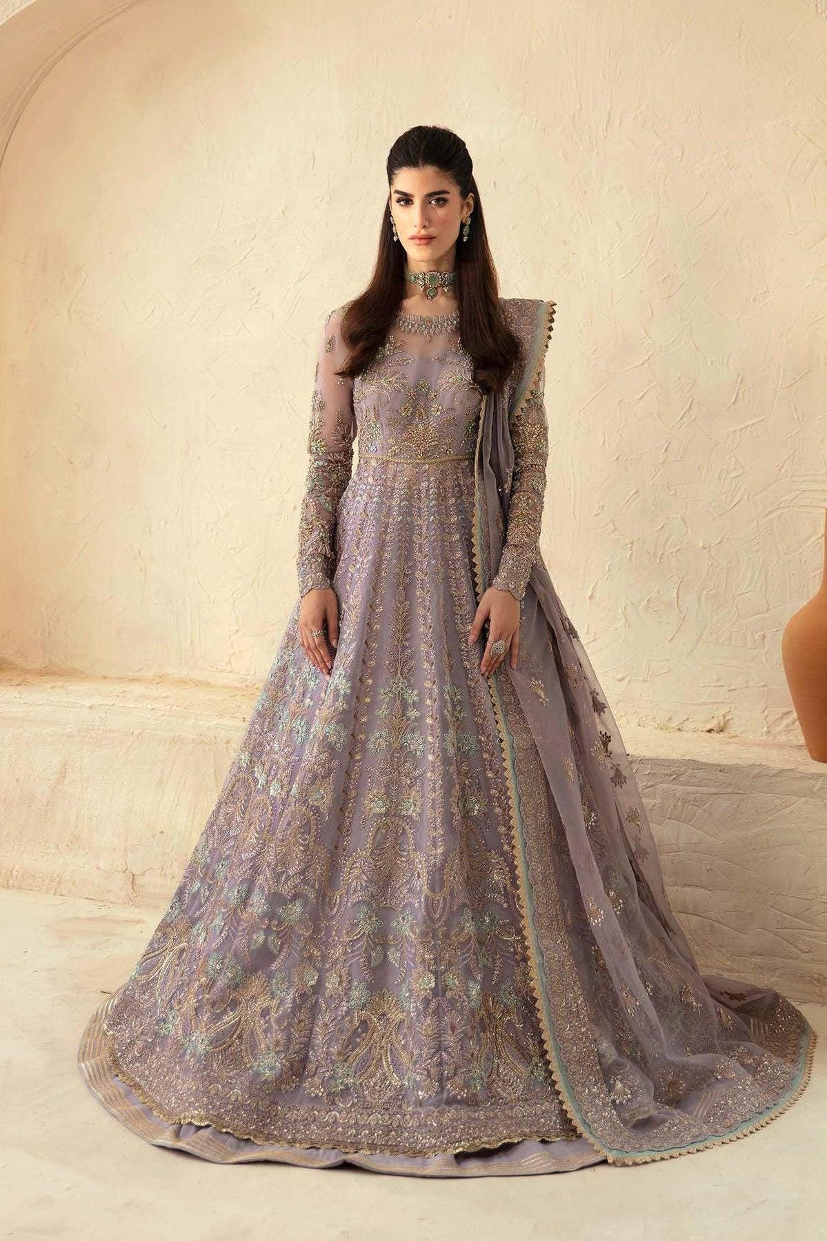 Purple Embroidered Organza Maxi Dress Pakistani Indian Bridal Wedding Party Wear Designer Ethnic Outfit Eid