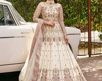 Maxi japon Pakistaanse Indiase trouwjurk feestkleding kleden voor vrouwen outfit netto geborduurde jurk op bestelling gemaakt VS, VK, CA