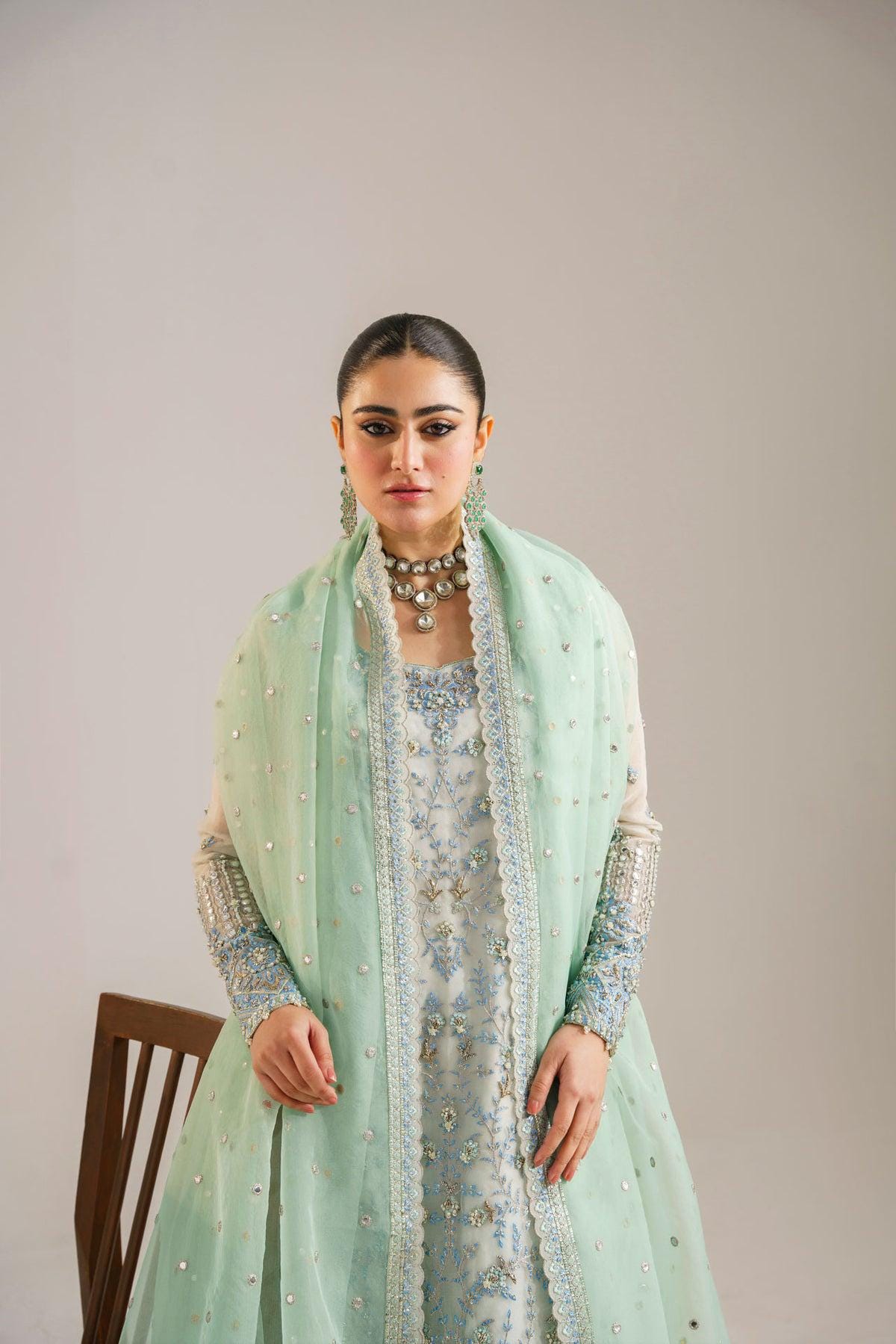 Salwar Kameez Donna Turchese/verde Taglia L &ndash; Completo Indiano Con Sciarpa, Stile Bollywood