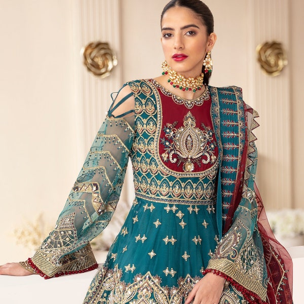 Geborduurde Salwar Kameez Pakistaanse Indiase trouwjurk feestjurken Desi Outfit kleding Punjabi pak voor vrouwen op bestelling gemaakt USA UK