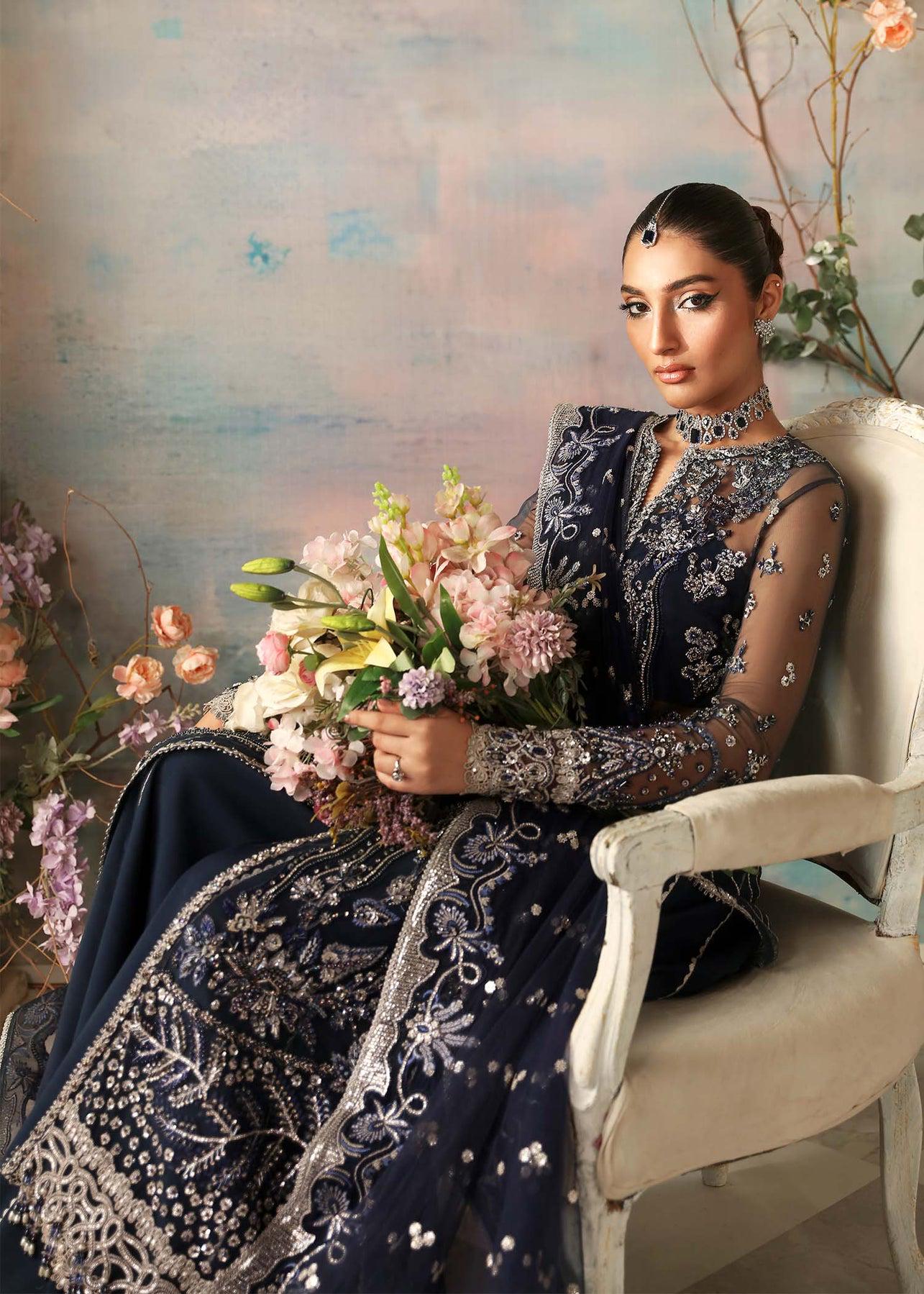 dark blue pakistani bridal dresses Navy Blue Velvet Bridal Lehenga Choli