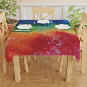 Tablecloth, square 55&quot; rainbow tablecloth, modern table decor, polyester tablecloth,  table cloth, colorful tablecloth, dining table, lgbtq