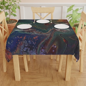 Tablecloth, square 55 x 55 abstract tablecloth, modern decor, polyester tablecloth, square tablecloth, rainbow tablecloth, dining table