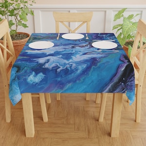 Tablecloth, square 55 x 55 abstract tablecloth, modern table decor, polyester tablecloth, square tablecloth, blue tablecloth, dining table