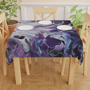 Tablecloth, square 55 x 55 abstract tablecloth, modern table decor, polyester tablecloth, square tablecloth, purple tablecloth, dining table