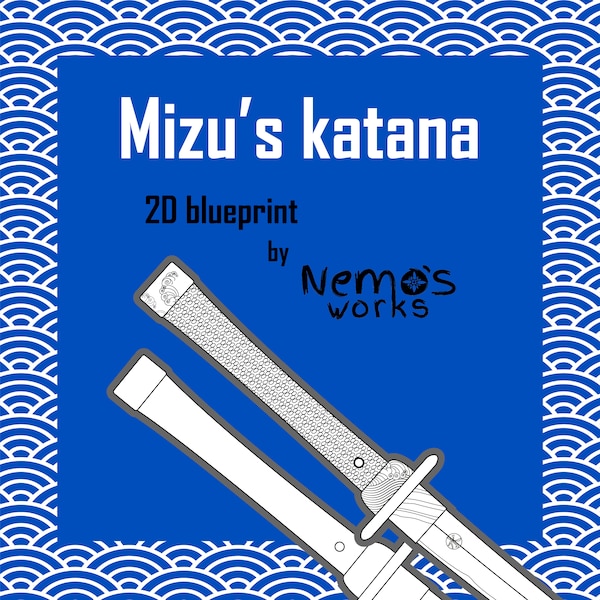 Mizu's Katana Blue Eye Samurai 2D Blueprint Cosplay Prop Sword Template PDF Digital Download