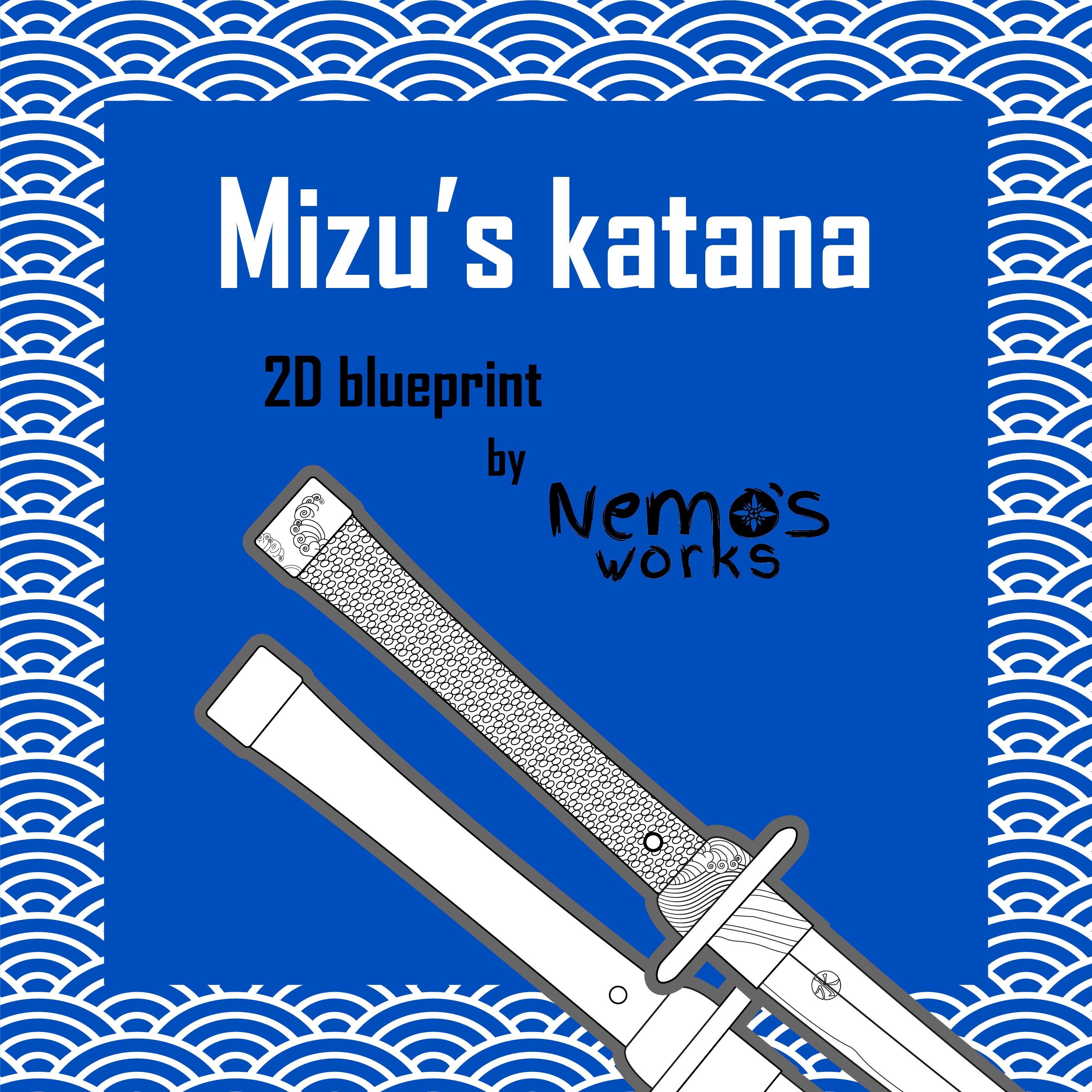 Mizu's Katana Blue Eye Samurai 2D Blueprint Cosplay Prop Sword Template PDF Digital Download