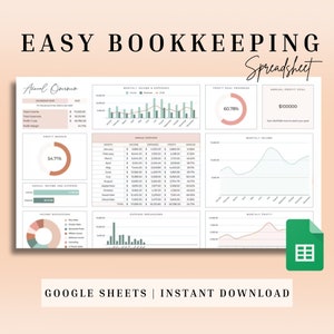 Small Business Bookkeeping Template, Google Sheets Bookkeeping Spreadsheet, Business Expense Tracker, Accounting Template, Income Tracker