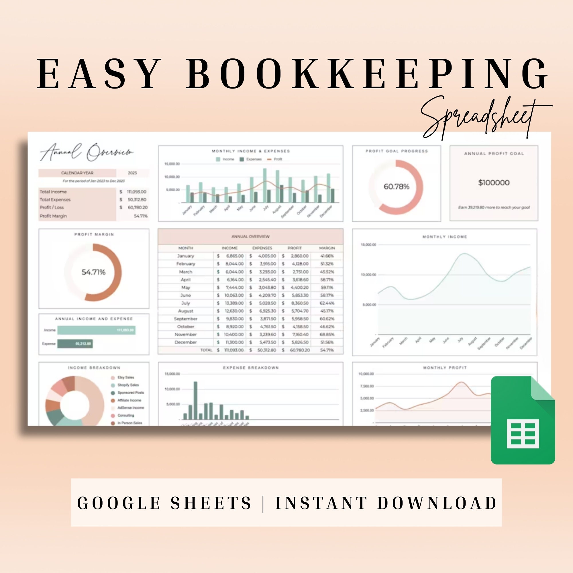 Small Business Bookkeeping Template, Google Sheets Bookkeeping ...