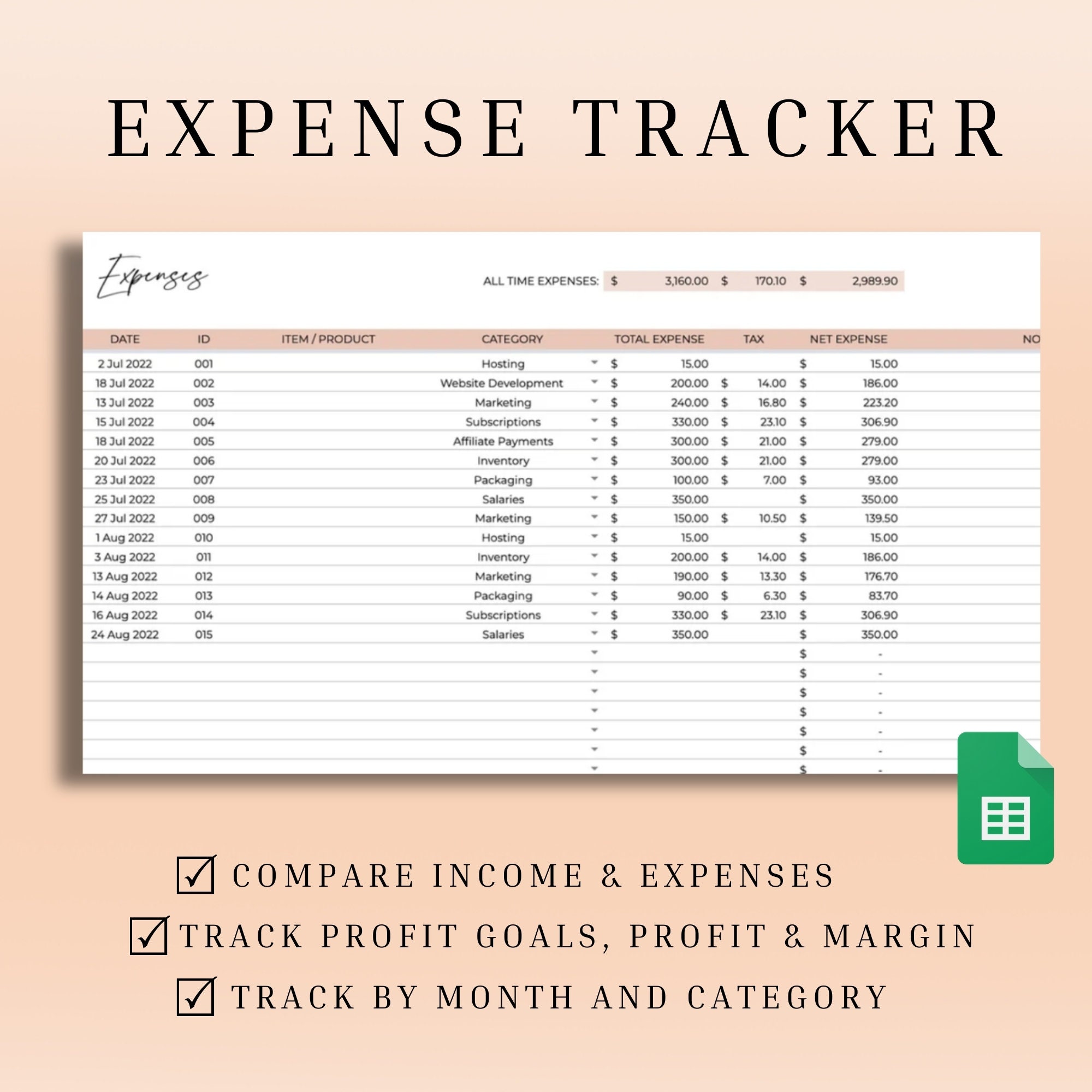 Small Business Bookkeeping Template, Google Sheets Bookkeeping