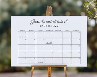 Juego de calendario de fecha de parto completamente editable, adivinar la fecha de nacimiento del bebé, predicción editable del nacimiento del bebé, juego de baby shower, juego de fecha de parto, todos los tamaños