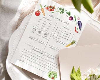 Editable Locally Grown Baby Shower Prediction Card, A Little Sprout Homegrown Wish Cards, Farmer's Market Predictions Shower Card F01