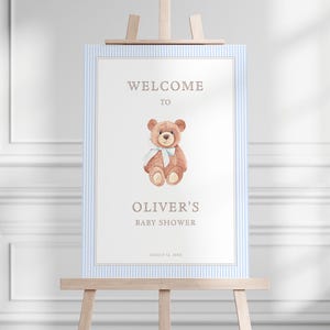 Teddy Bear Baby Shower Welcome Sign, Bear Baby Shower Sign | Baby Shower Boy, Gender Neutral Baby Shower Welcome Sign, Classic Boy Sign A07