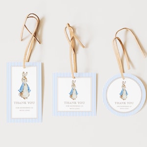 Peter Rabbit Baby-Dusche-Tag, Blaue Klassische druckbare Tag-Vorlage, Baby Boy Rabbit Tag, Beatrix Potter P001