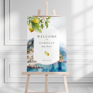 Italian Lemon Welcome Sign, Mediterranean Blue Watercolor Party Decor, Amalfi Coast Baby Shower, Bridal Shower, Citrus, Positano AM1