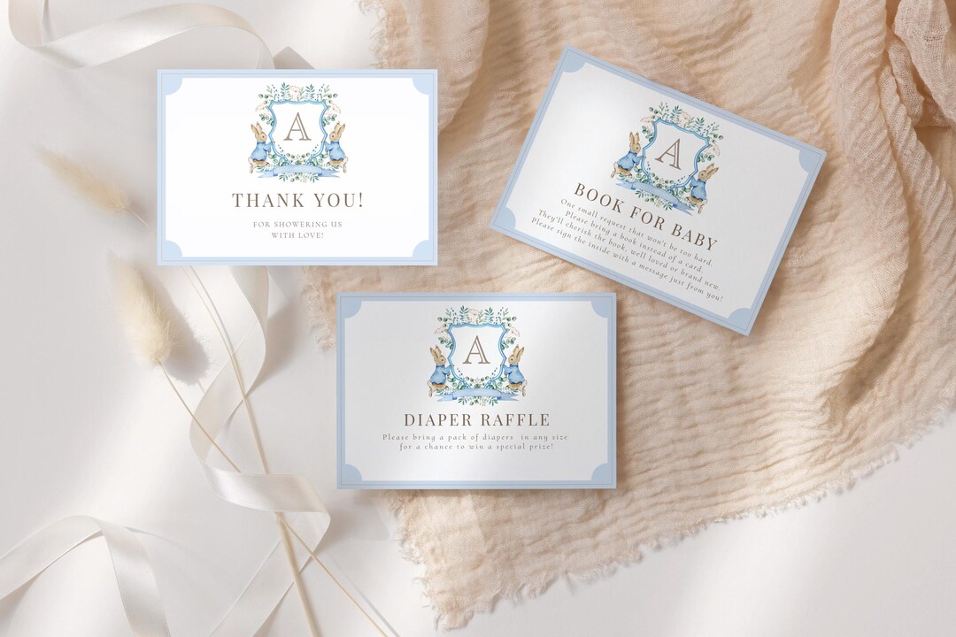 Peta Leaping Rabbit Raffle Peter Rabbit Baby Shower Diaper Raffle & Book Request Card, Editable ...