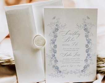 Blue Bridal Shower Invitation, Toile de Jouy Invite, Something Blue Before I Do, Chinoiserie Bridal Shower, Dusty Blue Invite, Victorian C01