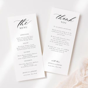Modern Menu & Thank You Card Template, Wedding Menu Card, Napkin Note Thank you Card Set, Welcome and Thank You, Place Setting Cards W01