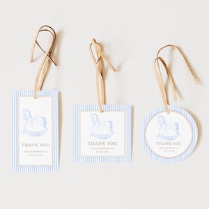 Schaukelpferd Baby Anhänger, Blaue Klassische druckbare Tag Vorlage, Baby Junge Blau Buffalo Anhänger, Toile Blaue Pferd H01