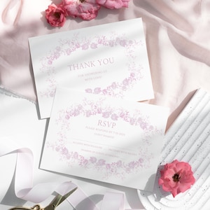 Toile de Jouy bedankkaart babyshower en RSVP, roze bloemen babyshower kaarten meisje, elegante chinoiserie, It's a Girl babyshower C01