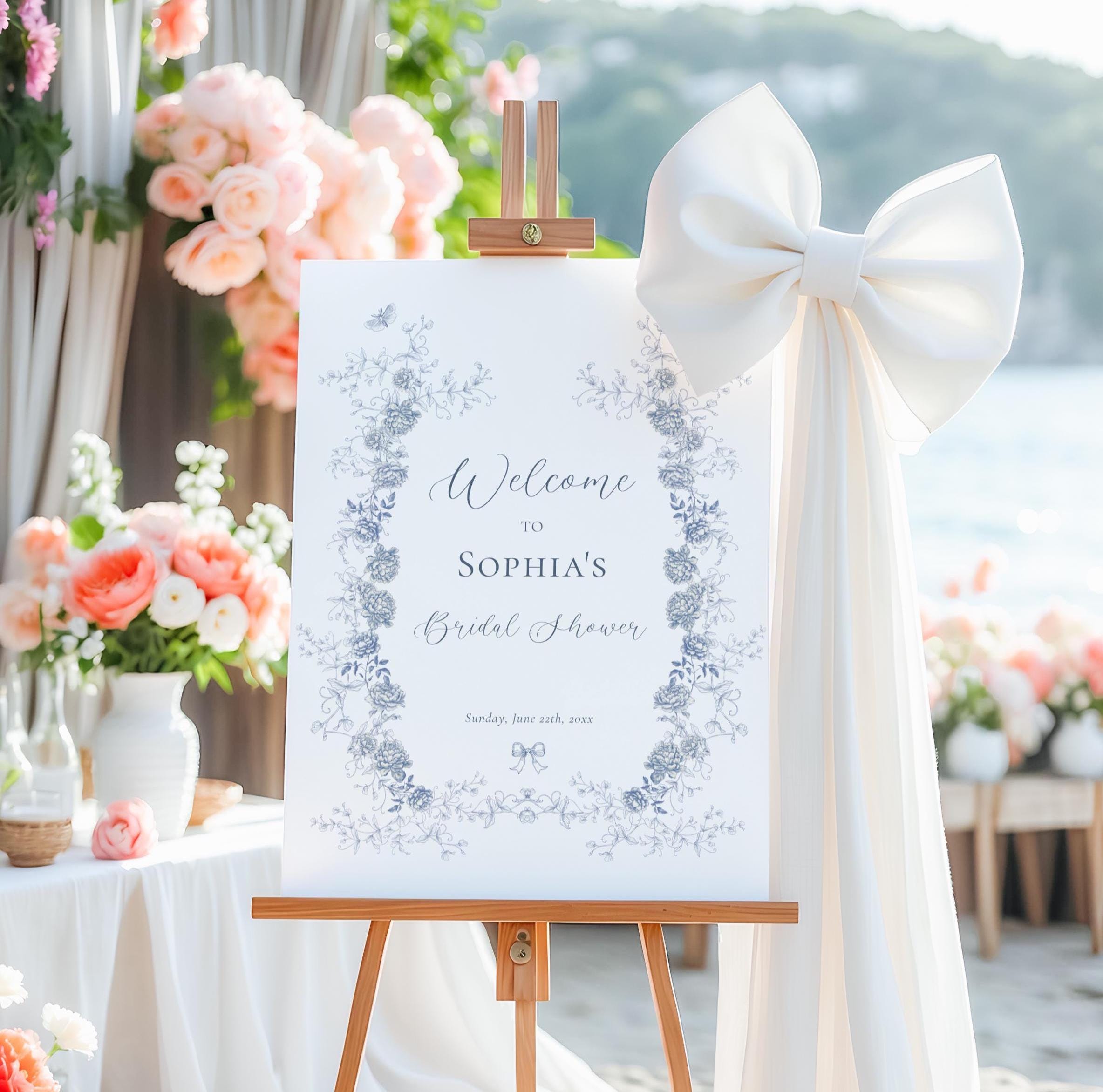 Toile De Jouy Baby Shower Welcome Sign, Blue Chinoiserie, Florale ...