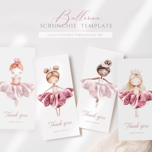 Modello per biglietto con elastico per capelli a forma di ballerina, biglietto con elastico per capelli a forma di compleanno di ballerina, bomboniera per festa di ballerina, porta elastico per capelli, etichetta per elastico per capelli a forma di tutù