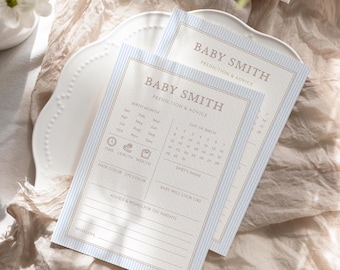 Minimalist Baby Shower Predictions And Advice Card Template, Classic Blue Baby Predictions, Baby Shower Game, Advice & Wishes A07