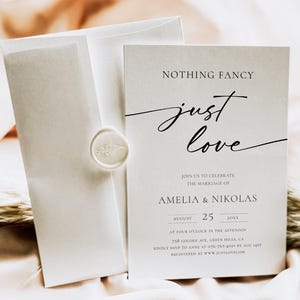 Nada extravagante, apenas convite de amor, convite para recepção de fuga, cartão de anúncio de fuga minimalista, convite para recepção moderno W01