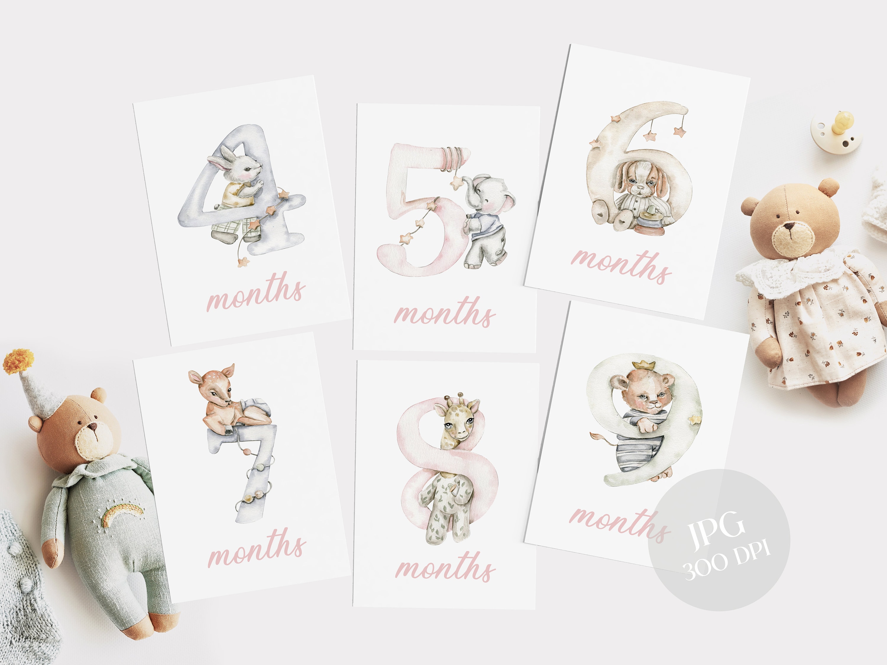 Baby Milestone Cards | Milestone Cards | Watercolor Animals | Baby Gift ...