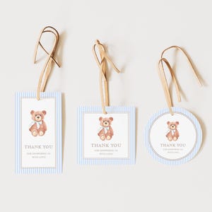 Teddy Bear Baby Shower Favor Tags Template, Teddy Bear Thank You Gift Tag, Blue Baby Boy Shower Stickers, A07