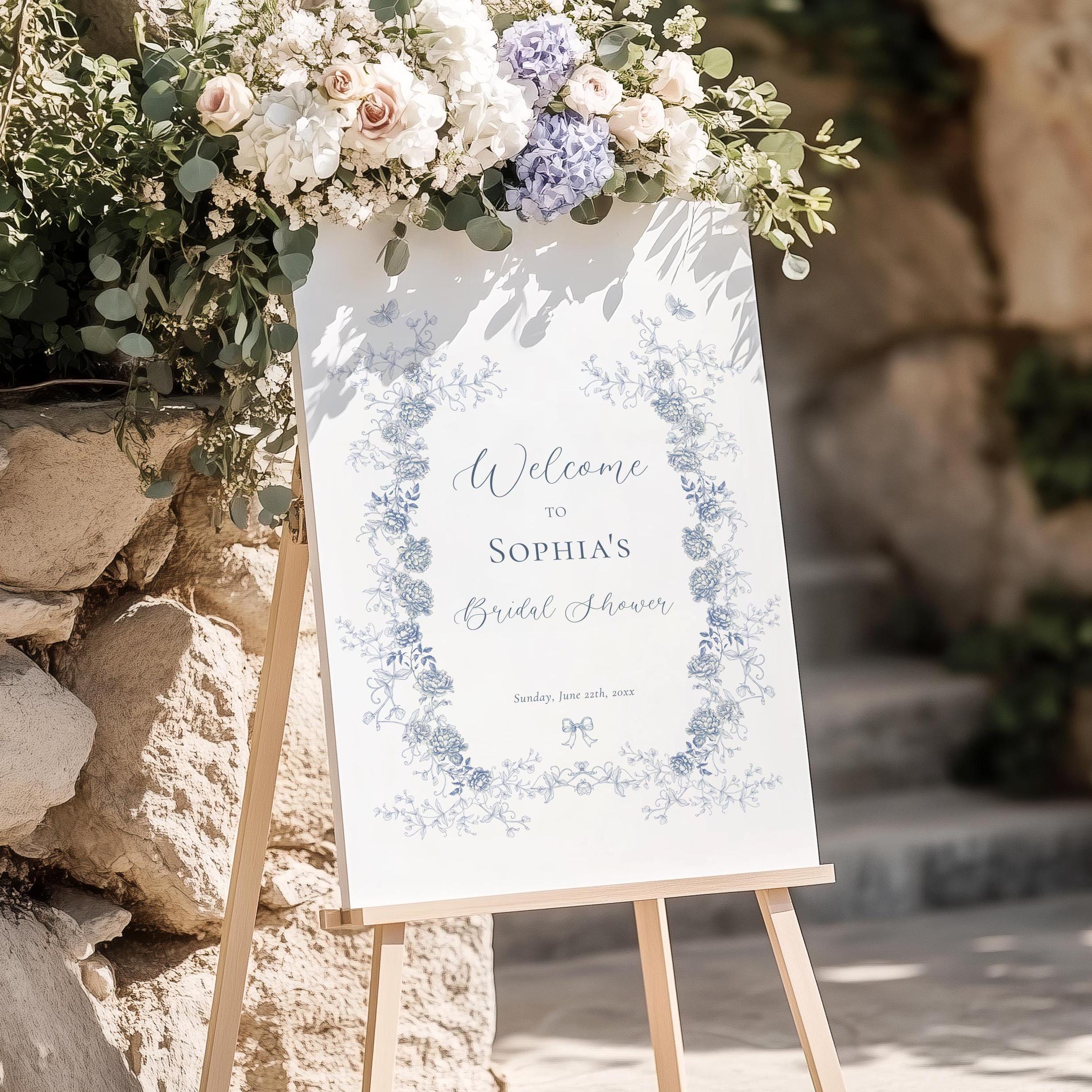 Toile De Jouy Baby Shower Welcome Sign, Blue Chinoiserie, Florale ...