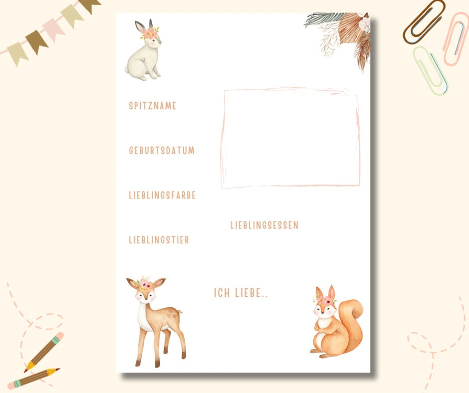  Steckbrief Kinder Kindergarten Schule DIY Über mich 2 Vorlagen Bildidee 