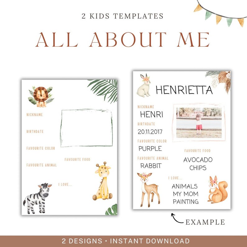 Printable Kids Templates | About Me | School | Playschool | First Day ...