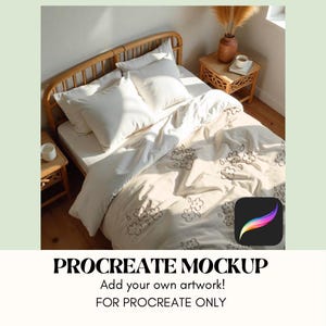 以下が含まれることがあります： 白いベッドに花柄の羽毛布団カバーと白い枕が2つ置かれています。ベッドは木製のヘッドボードが付いています。ベッドは木製の床とドライフラワーの入った花瓶が置かれたサイドテーブルのある寝室にあります。