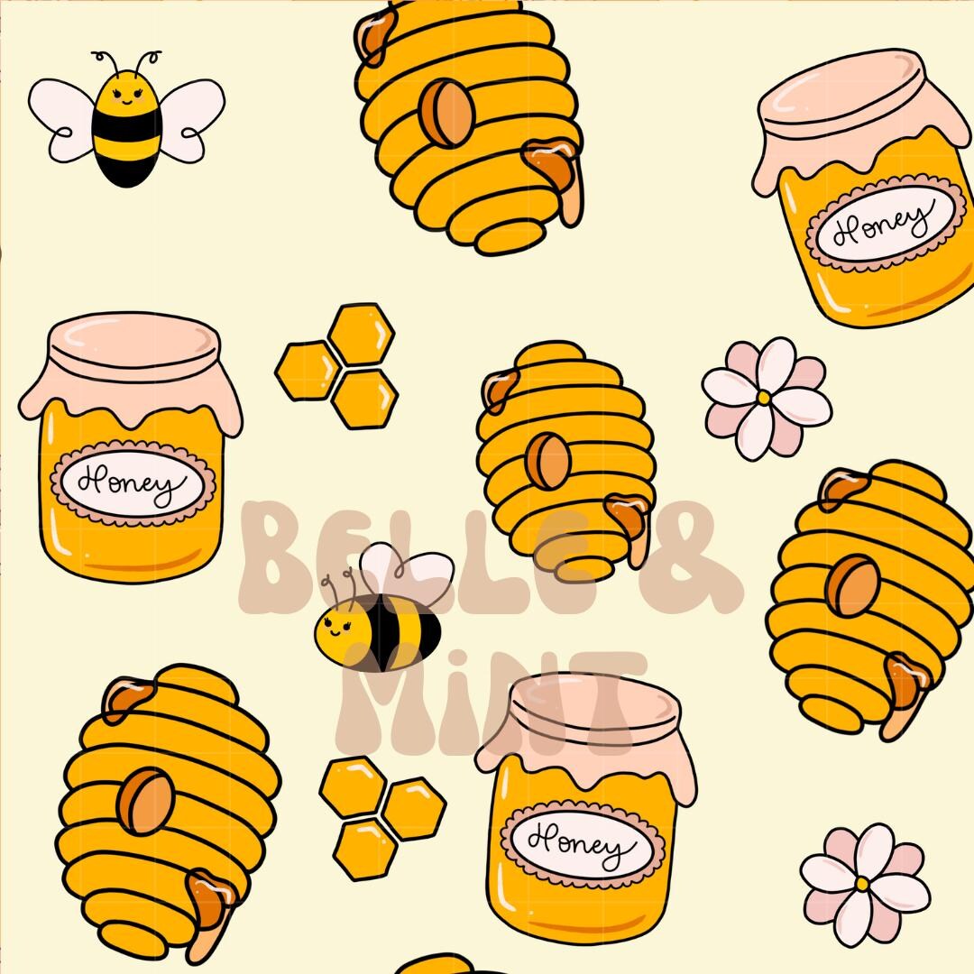 Yellow Honey Jar Bee Flower Hive Seamless File Digital Download for ...