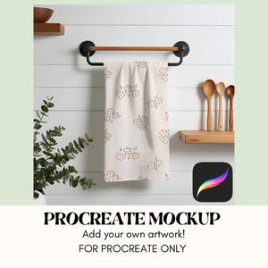 Procreate Mockup Geschirrtuch Ästhetische Küche, Mockup Nahtloses Oberflächenmuster Design, Digital Artwork Mock, einfaches realistisches Mockup