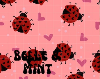 Valentines Love Bug Hearts Seamless File Digital Download for Fabric, Sublimation, Pink and Red Lady Bug Watercolor Repeat Pattern