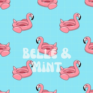 Flamingo Pool Floatie Seamless File Digital Download for Fabric, Sublimation, Light Pastel Teal Turquoise Pink Summer Repeat Pattern