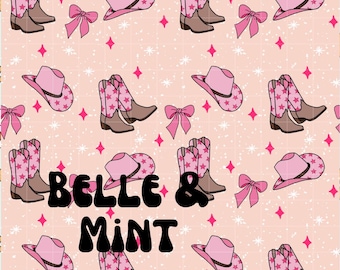 Pink Coquette Cowgirl Seamless File Digital Download for Fabric, Sublimation, Girly Bows Cowgirl Hat and Boots Repeat Pattern