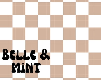 Tan Checkered Seamless File Digital Download for Fabric, Sublimation, Neutral Beige Checkerboard Repeat Pattern