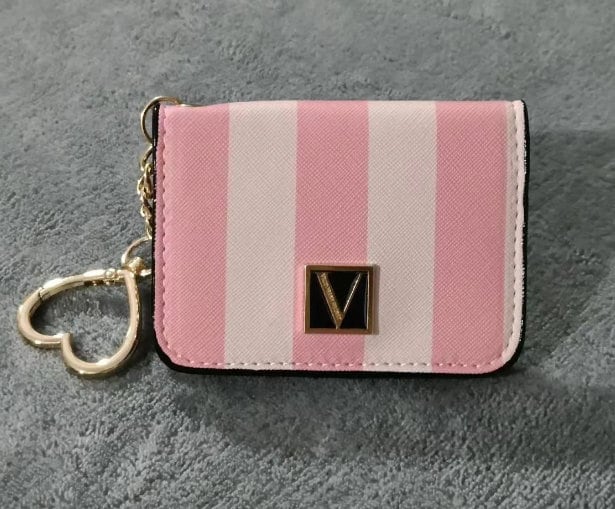 VS Signature Pink White Stripe Passport Card Case Holder Wallet