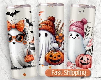 Halloween Ghost Tumbler, Cute Ghost Personalized Tumbler, Halloween Lover Coffee Tumbler, Spooky Season Cup Gift For Halloween, Ghost Cup