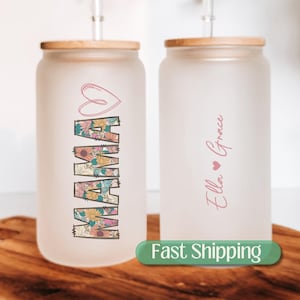 Custom Mama Iced Coffee Cup, Personalized Kids Names Mama Glass Cup, Mother&#39;s Day Gifts for Mama, Mama Gift, Mama Tumbler Glass, Mom Cup