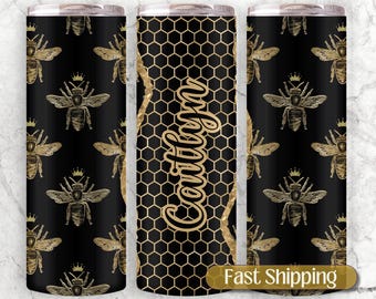 Vaso de abeja personalizado, vaso de abeja con pajita, regalos de abeja para mujeres, taza de abeja para mujeres, regalo para amantes de las abejas, taza de viaje de abeja
