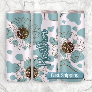 Cow Print Personalized Tumbler With Straw - Custom Cow Print Cup - Cow Print Travel Mug With Name - Cow Print Tumbler Gifts For Her