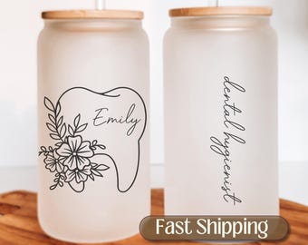 Dental Assistant Glass Tumbler, Personalized Hygienist Iced Coffee Cup, Dentist Gift, Iced Coffee Glass Hygienist Gift, Dental Graduation
