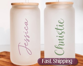Personalized Iced Coffee Cup, Custom Glass Cup, Glass Coffee Tumbler With Name, Coffee Glass, Glass Cup With Lid And Straw, Iced Latte Glass