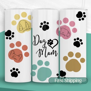 Personalized Dog Mom Tumbler, Dog Ear Outline Cup Dog Lover Gift, Dog Mom Gift Travel Mug, Dog Mama Gift, Dog Mom Gift For Her