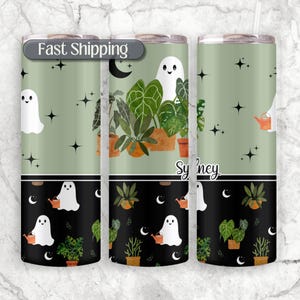 Personalized Ghost Tumbler, Plant Travel Cup With Name, Gift For Plant Lover, Halloween Cup With Straw, Halloween Gift For Halloween Lover