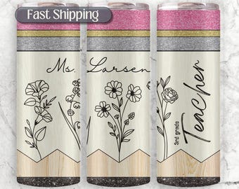 Personalized Teacher Tumbler Gift for Teacher Appreciation, Custom Name Teacher Tumbler Cup Teacher Gift, Pencil Skinny Tumbler With Straw